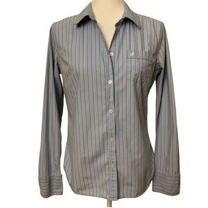 American Eagle Women’s Blue “Favorite” Button Down with Green and White Stripes!